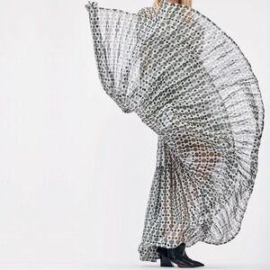 Munthe Evelyn Khaki Polka Dot Print Silk-Chiffon Shirt Maxi Dress Size 34